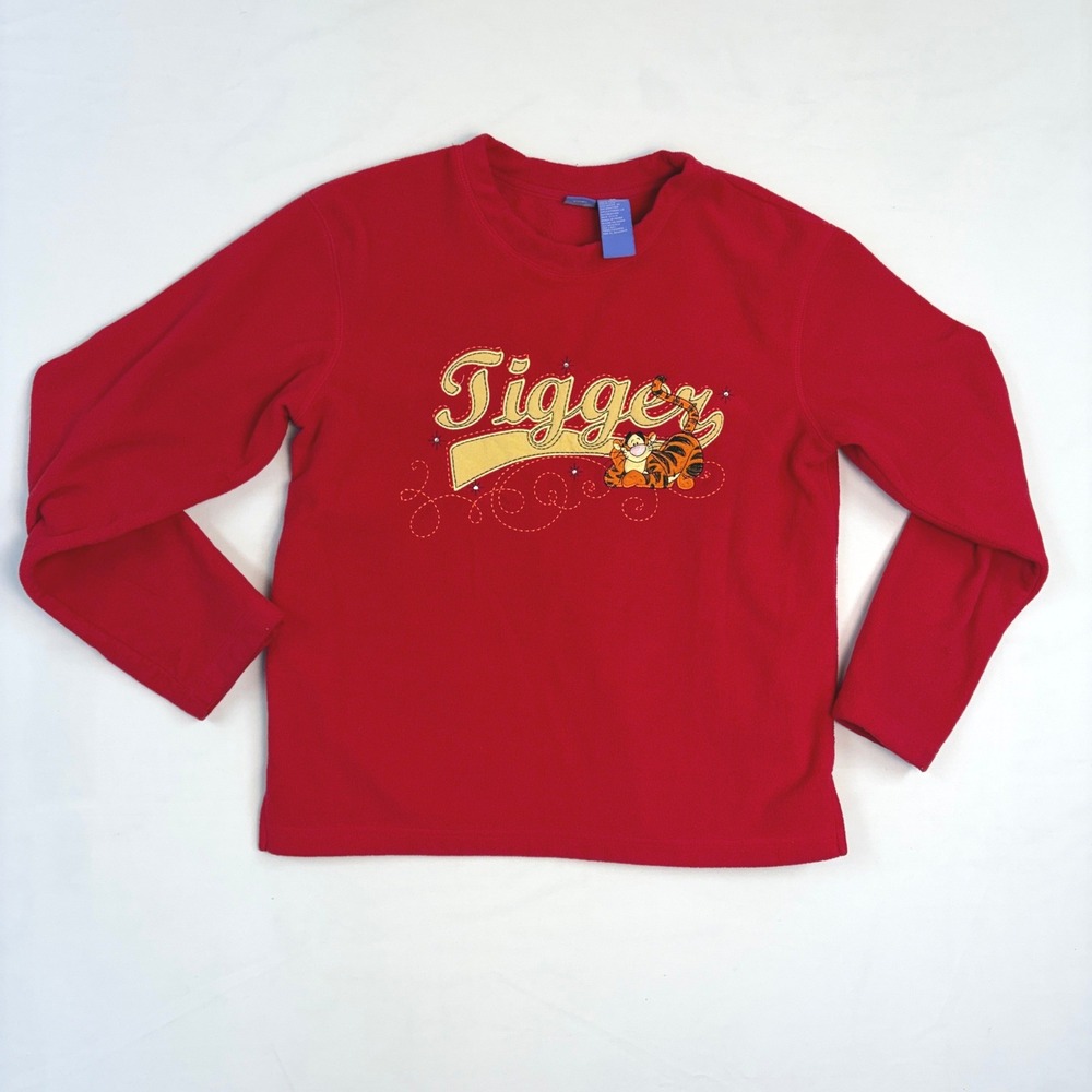 Disney Tigger Red Fleece Sweatshirt Embroidered Graphic Rhinestones Medium
